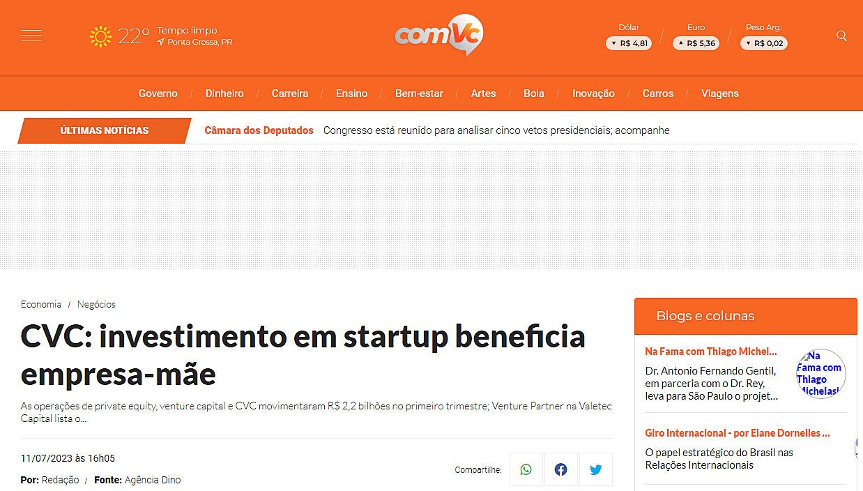 CVC: investimento em startup beneficia empresa-me